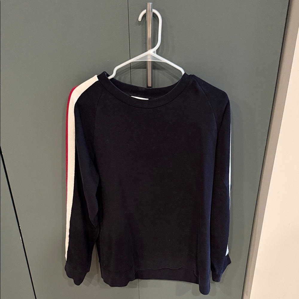 Sandro Navy Sweatshirt with Striped Sleeves